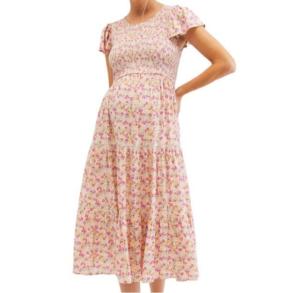 Motherhood Maternity Smocked Floral Tiered Midi Dress